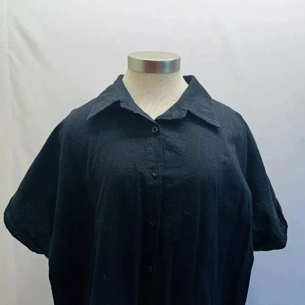 ZEAGOO Women Short Sleeve Button Down Collared Black 100% Cotton Shirt Size XXL - Picture 7 of 13